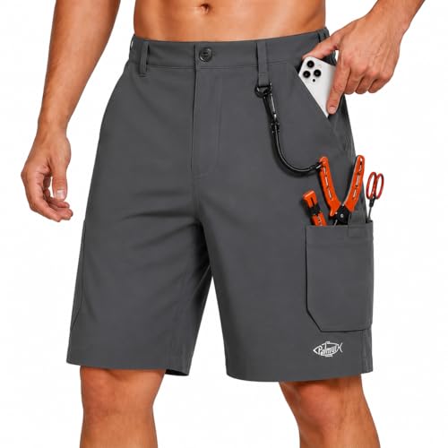 Palmyth Mens Fishing Shorts 7 Quick Dry with 8 Pockets Water Resistant Lightweight Cargo Hiking Shorts for Outdoor Charcoal L