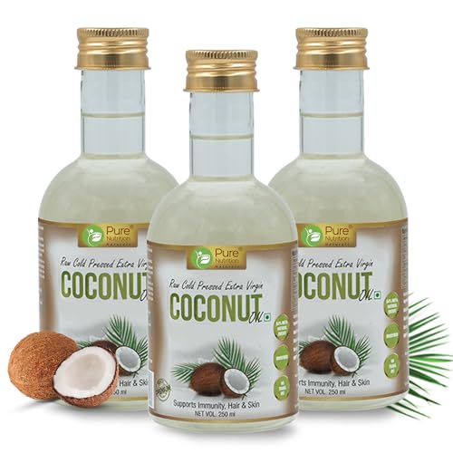Image of Pure Nutrition Naturals Virgin Coconut Oil 750Ml (250Ml X 3 Pet Bottles)|Cold Pressed & Unrefined, Extracted From A1 Grade Coconut Milk|Good For Hair Growth, Skin, Baby Massage, Reduce Hair-Fall