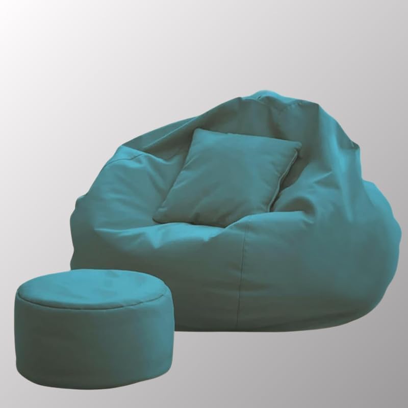 Image of IVIKA 4XL Bean Bag with Beans Filled, for Living Room | Ready to Use | with Free Cushion and Footrest for Living Room (Aqua, XXXXL)
