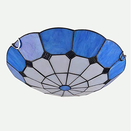 Plafonnier LED bleu méditerranéen en vitrail 30cm 6000K
