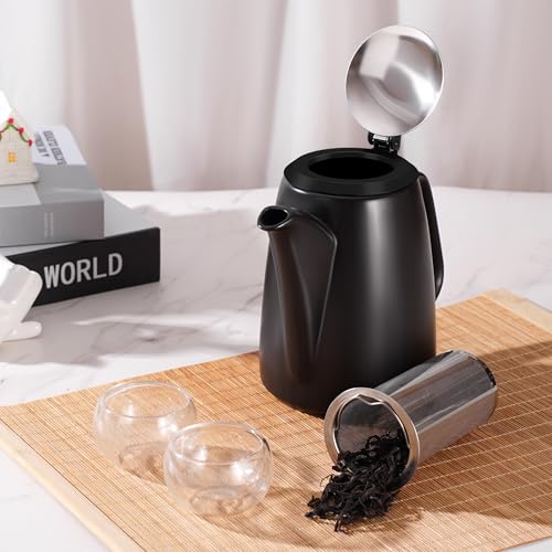 Image of Ceramic Teapot with Infuser, 32 oz Loose Leaf Tea Pot Ceramic with Removable Stainless Steel Infuser, Mess-Free Loose Tea Diffusers, Ideal for Tea Steeper (Black)