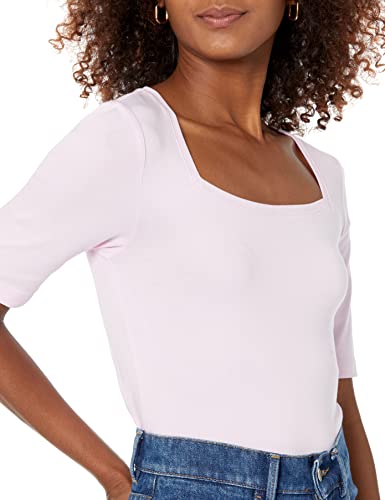 Amazon Essentials Women's Slim-Fit Half Sleeve Square Neck T-Shirt, Light Pink, Small #TOP2