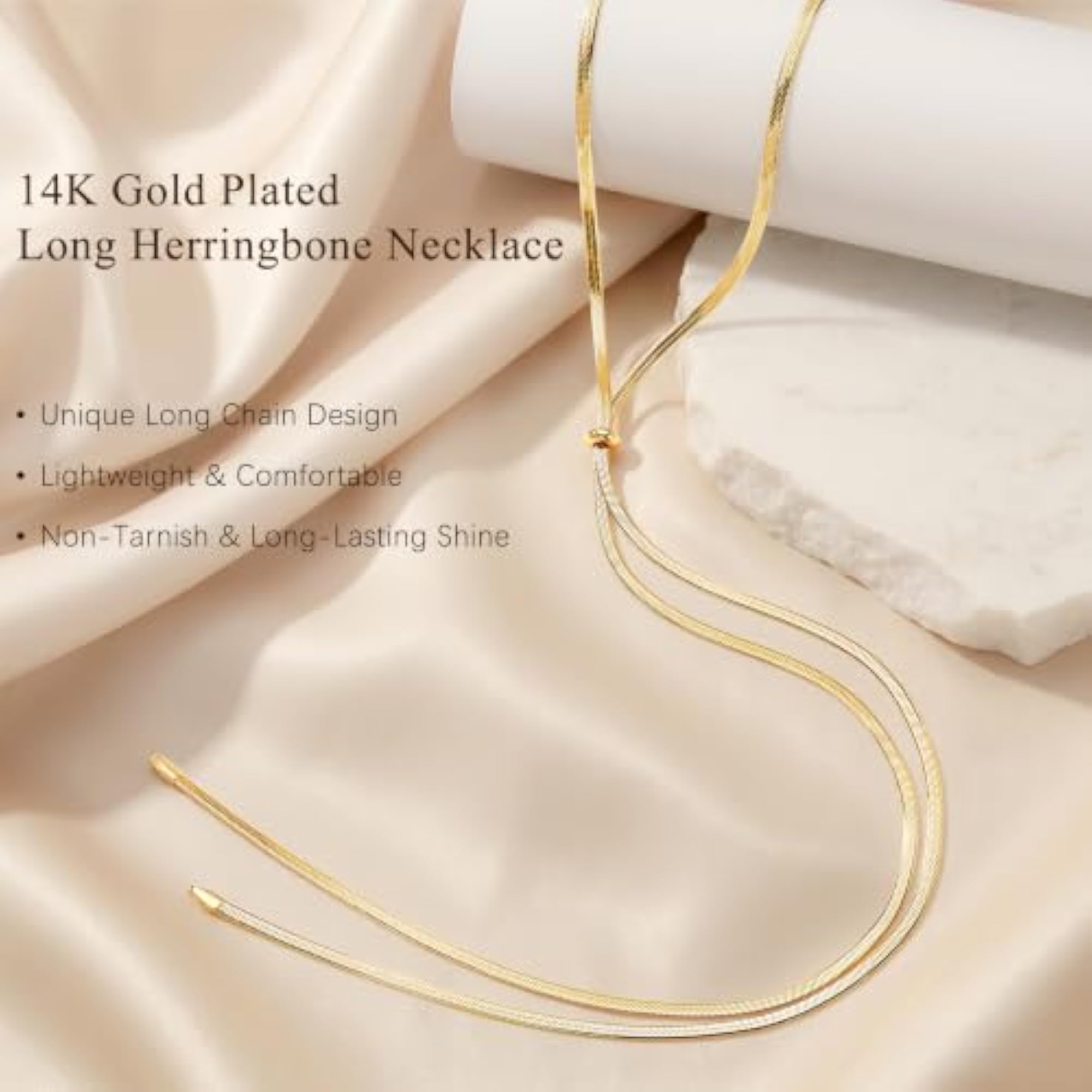 Women's Thick Long Y Necklace, Waterproof Herringbone Drop Dangle