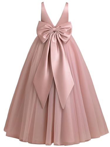 Flower Girl Dress for Wedding Tutu Tulle Cute Girls Party Dress Kids Ball Gown Pageant Dress Dusty Rose White Size 2-8