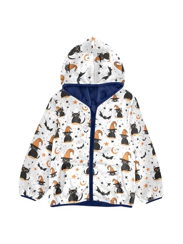 Cats Bats and Star Girls Fleece Jacket Girls Fall Jacket Boys Coats Zip Up Hoodie Children Outerwear 2-10T