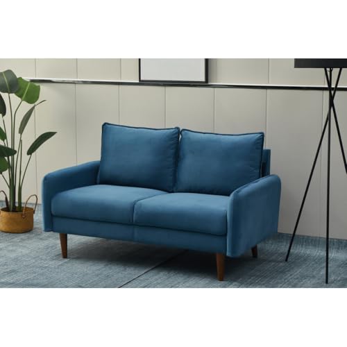 Image of Morrone Velvet Loveseat 2-Seater Sofa, Modern Upholstered Couch for Living Room, Bedroom and Office, Plush Cushion Accent Seating Furniture (Light Blue, 2 Seater)