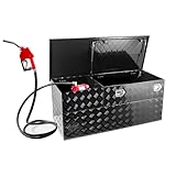51 Gallon Aluminum Fuel Transfer Tank Toolbox Combo with 12 GPM 12V DC Pump, Truck Bed Gas Tank for Gasoline Diesel Kerosene, 13Ft Hose, Auto Nozzle, Black