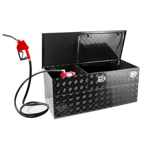 51 Gallon Aluminum Fuel Transfer Tank Toolbox Combo with 12 GPM 12V DC Pump, Truck Bed Gas Tank for Gasoline Diesel Kerosene, 13Ft Hose, Auto Nozzle, Black