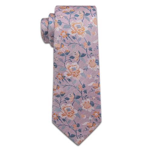 Image of YourTies Silk Paisley Floral Tie and Pocket Square Cufflinks with Lapel Pin Sets for Men 5PC Wedding Party
