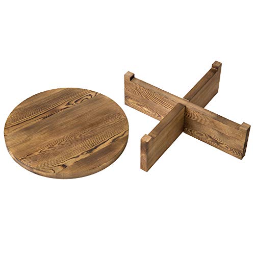 Mygift 12-Inch Wood Cake Stand, Round Rustic Burnt Wood Dessert Pedestal Serving Tray With Removable Base #TOP4