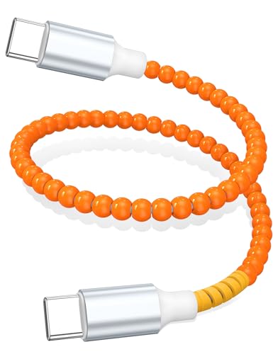 Image of USB C to USB C Cable 1FT,60W Fast Charging Beaded Charger Cord 30CM for iPhone 17 16 15 Pro Max iPad Pro Air 11 10th for Samsung S25 S24 Ultra S23 A16 A17 Android Phone Charger Cute Girls Women Orange