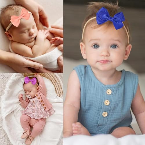 30pcs Baby Bow Headbands Set Colorful Soft Elastic Hairbands with Bows, Cute Hair Accessories for Newborns, Infants and Toddlers3