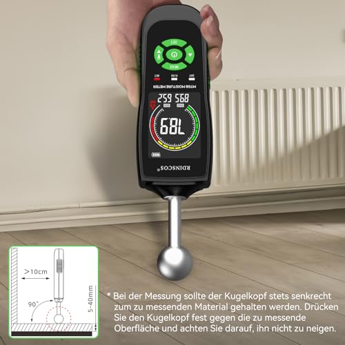 RDINSCOS Feuchtigkeitsmessgerät – Wandfeuchtigkeitsmesser und Holzfeuchtemessgerät, Zerstörungsfreie Messung, Baufeuchtemessgerät für Holz, Wand, Decke, Boden, Wohnmobil