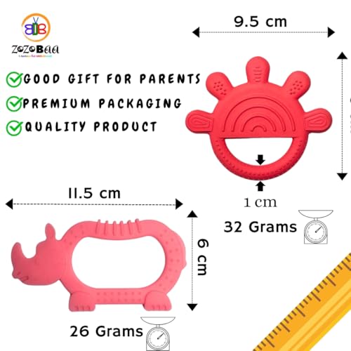 Image of Cute Shape Soft Silicone Teether for Baby Gums Teething Toys for Babies BPA Free Pain Relief Non-Toxic 100% Food Grade Soothing Easy to Chewable- Rhino+Pineapple+Dog+Rabbit+Hand (Pack of 5)