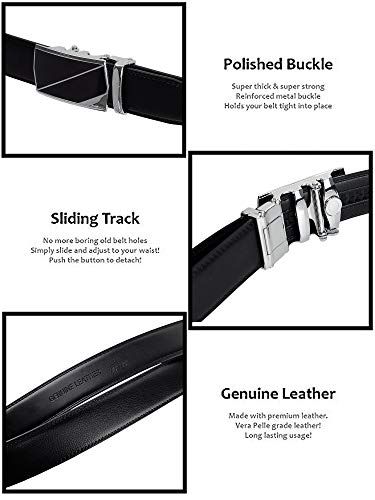 NYFASHION101 Men's Genuine Leather Ratchet Dress Trim to Fit Belt with Automatic Buckle3