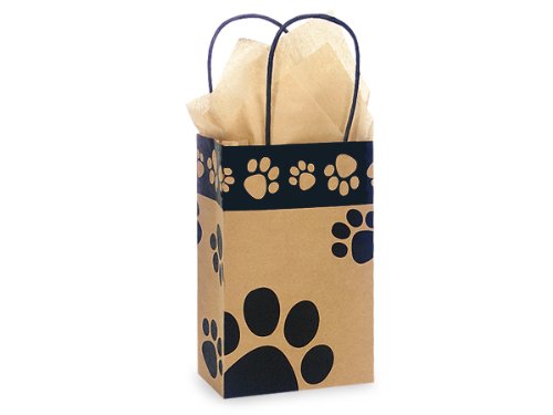 Kraft Paw Print Paper Small Shopper Gift Bag - Quantity of 5