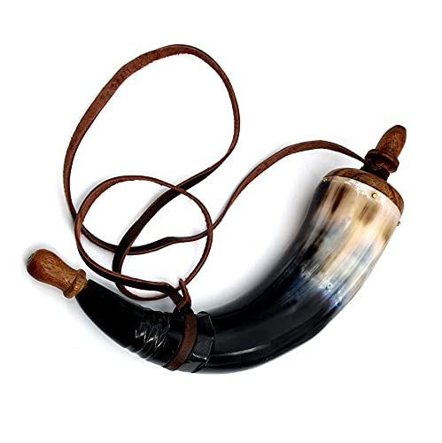 5Moonsun5'S Hand Carved Powder Horn With Leather Strap For Civil War Re-Enactment Colonial Black Powder Civil War Repro Revolutionary - Mountain Man #TOP6