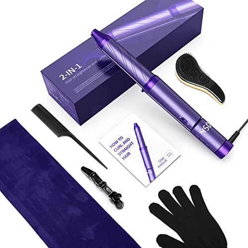 Hair Straightener and Curler 2 in 1, Professional Hair Straightener Flat Iron for All Hairstyles, 15s Fast Heating, LCD 265Â°F-450Â°F, 13 Heating Modes & 60min Auto Off, Gift for Girls Women