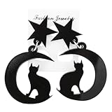 Pendientes colgantes de acrílico con diseño de gato y luna y estrella para mujer, ligeros, diseño de gato negro, joyería cómoda para uso diario, fiesta de cumpleaños, día de San Valentín, Pascua