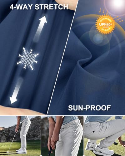 33,000ft Herren Golfhosen Atmungsaktive Stretch Hose für Männer Schnelltrockende Stretch Lange Golfhosen Navy Blau 34W*32L