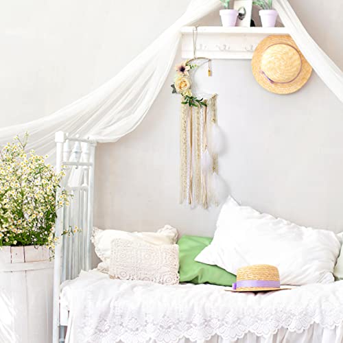 Dremisland Boho Dream Catchers Boho Wall Decor Feather Lace Flowers Dream Catcher Floral Greenery Wall Hanging For Girls Kids Nursery Bedroom Wall Decor Wedding Decoration Ornaments Craft(Moon-Flower) #TOP6