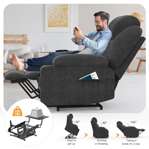 Yonisee Lift Chairs Recliners For Elderly,Recliner Chair With Massage And Heat, Extended Footrest, Heavy Duty Motor Large Recliners For Living Room Usb Port, Cup Holders, 2 Side Pockets - 5