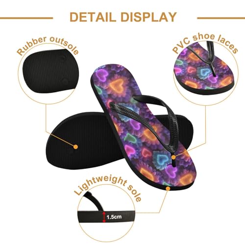 Flip Flop Sandals Bright Hearts Print for Women Men Beach Outdoor XS3