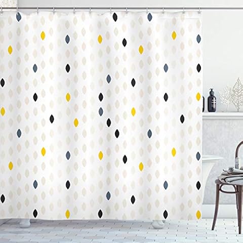 ABAKUHAUS Moderno Cortina de Baño, Lunares Geométrica, 175 x 220 cm, Gris Blanco Amarillo Cover