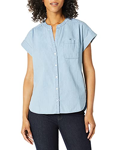 J.Crew Mercantile Women s Chambray Camp Shirt, Light Lake Blue Wash, S