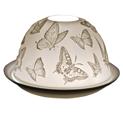 Cello Photophore en porcelaine en forme de dôme – Motif papillons avec projection 3D image et message – Bougie LED non parfumée – Cadeau pour femme –...