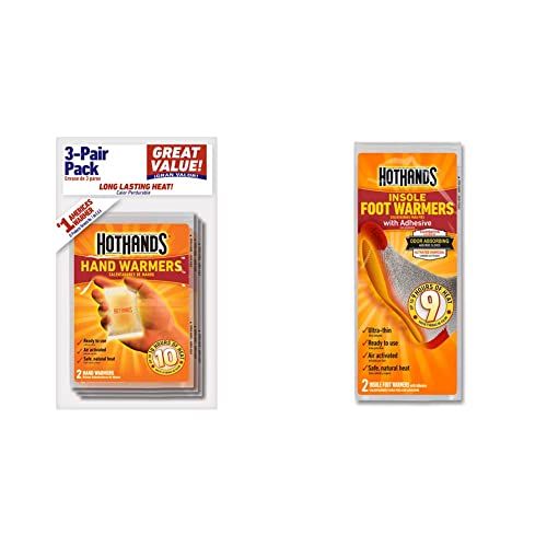 HotHands Hand Warmers - 3 Pair & Insole Foot Warmers with Adhesive - Long Lasting Safe Natural Odorless Air Activated Warmers - Up to 9 Hours of Heat