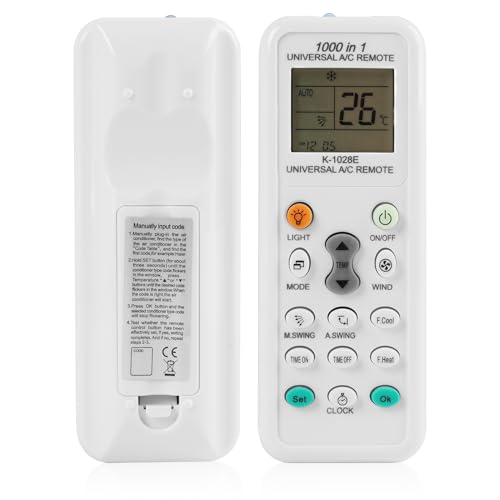 Télécommande universelle pour climatiseurs avec 1000 codes, compatible avec tous les climatiseurs, écran LCD 1,8