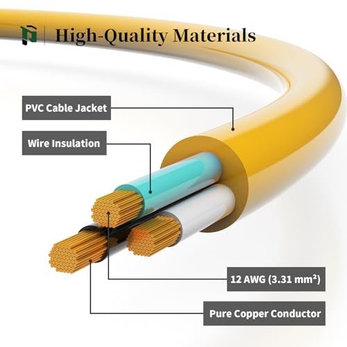 PLUGTUL 12 Gauge Extension Cord 100 Ft, Heavy Duty Outdoor Extension Cord Waterproof Lighted End SJTW, 3 Prong Grounded Plug for Safety, 15A 1875W, ETL Listed, Great for Garden and Home, Yellow by PLUGTUL - Image 4
