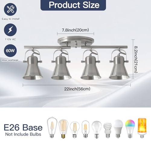 Image of 4-Light Track Lighting Fixtures Ceiling, Industrial Modern Kitchen Track Lighting, Nickel Directional Ceiling Light, for Kitchen Island, Dining Room, Living Room