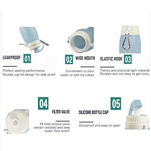 KKmoon Garrafa de água dobrável de 500mL Garrafa de água dobrável de silicone Garrafa leve à prova d