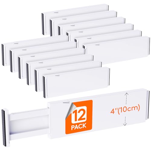 Image of Lifewit 12 Pack Drawer Dividers Plastic 4" High, 13.5-22" Adjustable Drawer Organizers for Clothes, Expandable Dresser Separators in Bedroom/Bathroom/Kitchen/Fridge/Office Organization and Storage