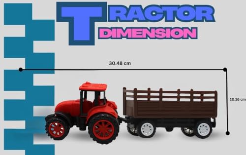 Image of Neokiddo Toys Friction Powered Trolley Farm Tractor Toy for Kids & Toddlers /Boys & Girls - Durable Push & Go Farm Vehicle | Medium Size Plastic Toy for Pretend Play & Outdoor Fun - Ages 3+ (Red)