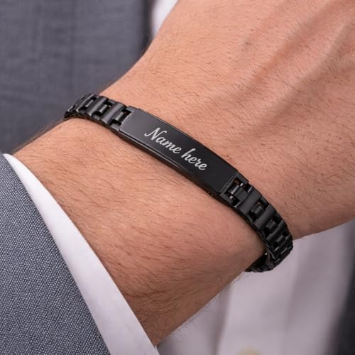 Image of Personalized Bracelet For Men - Adjustable Name Engraved Stainless Steel Bracelet Custom Gift for Him
