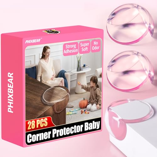 Image of PHIXBEAR Baby Proof Corner Protectors (28 Pack), Extra Soft Silicone Sharp Bumpers and Guards for Bed, Table, and Furniture Edges, Clear