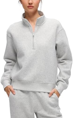 CRZ YOGA Cotton Fleece Lined Half Zip Sweatshirt for Women - Pull...