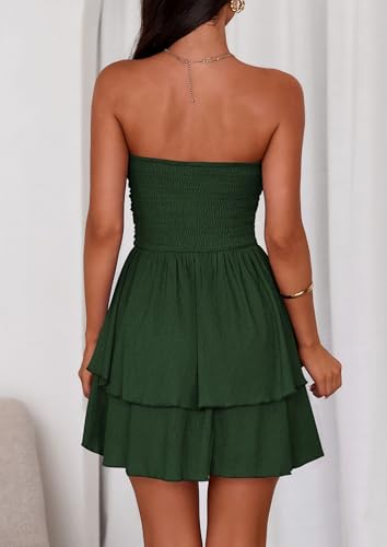 Image of PRETTYGARDEN Women's 2026 Summer Strapless Tube Mini Dress Off Shoulder Smocked Ruffle A Line Flowy Short Party Club Dresses