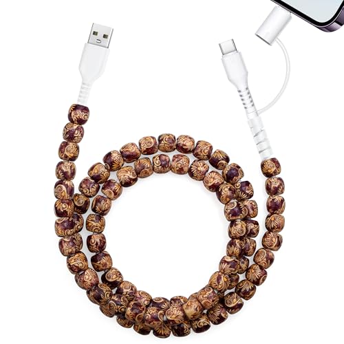Aolcev USB C Cable 2 in 1 Multi USB A to USB C Fast Charging Cable 3.3FT Beaded for iPhone Charger 66W Beads USB Type C Charger Cord for iPhone 17 16 15 14 Pro Max Galaxy S25 Ultra Wooden Brown