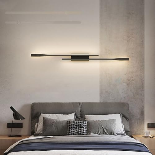 Aplique de pared interior LED regulable moderno en metal negro de 50cm para salón