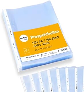 Perfect line 100 Document Sleeves, Crystal-Clear A4, Premium See-Through, Extra Strong Sheets (60 My), colourless & Transparent, Collection Pockets for Protecting Paper, Files & documents