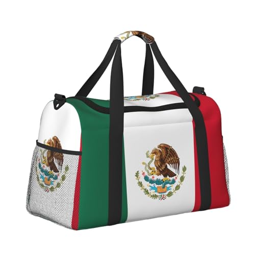 Flag of Mexico print Travel Duffle Bag Gym Bag for Women,Puffer Tote Bag,Weekender Overnight Bag Organizer3
