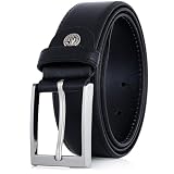 Lindenmann Ceinture Homme en Cuir de Vachette, 35 mm Large et 3,8 mm Fort, Ajustable, Classique, Couture Double, XXL, Noir, Taille:90