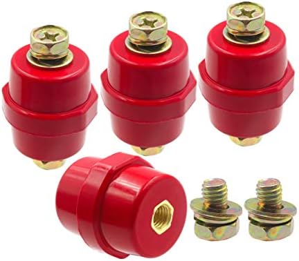 LBY 4pcs Busbar Insulator, SM-35 Polyester Standoff Insulators with Screw(M8), High-Strength Busbar Insulator Supporter, Resin(Red)