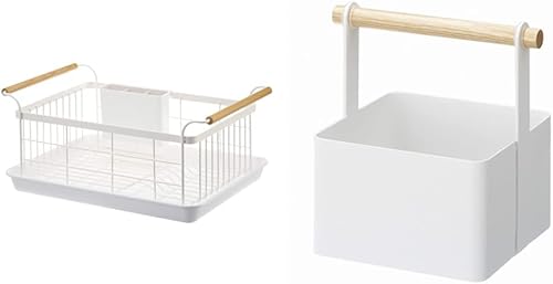 Yamazaki Bandeja escurridor extraíble para fregadero del hogar soporte organizador de secado de cocina acero blanco madera estante para platos y