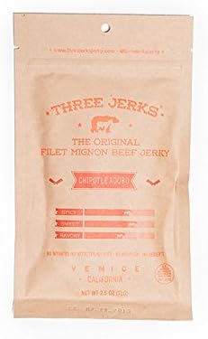 Three Jerks Filet Mignon Beef Jerky - Premium Natural Gourmet - 1 Bag of 2 oz - Chipotle Adobo