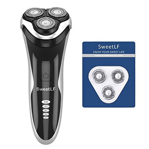 SweetLF [2025 New] Rasoir Electrique Hommes Wet & Dry (Plus 1 Chargeur Rapide) avec 4D Têtes Rotatives, Rasoir Rechargeable avec Ecran LED, Rasage IPX7 Etanche + Tondeuse Barbe - Noir